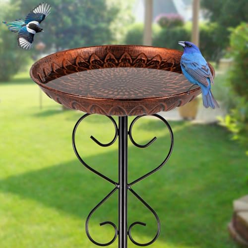 Metal Bird Baths for Outdoors, 38" H Birdbath with 11.4 Inch Bowl | Standing Bird Bath & Bird Feeder for Outside Garden Patio Yard Lawn Decor, Copper - color: Copper