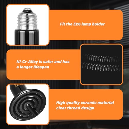 Simple Deluxe 150W Ceramic Heat Emitter Reptile Heat Lamp Bulb No Light Emitting Brooder Coop Heater for Amphibian Pet & Incubating Chicken, 2 Pack | No Light Emitting, Brooder Coop Heater, For Amphibian Pet, Incubating Chicken - size: 150W *2, style: D-7