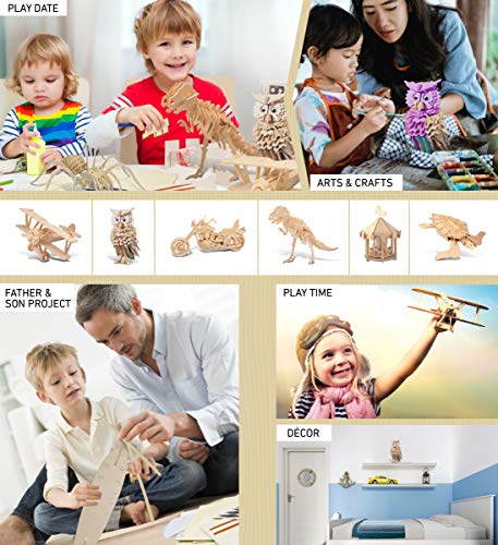 Puzzled 3D Puzzle Owl Wood Craft Construction Model Kit, Fun Unique & Educational DIY Wooden Toy Assemble Model Unfinished Crafting Hobby Puzzle to Build & Paint for Decoration 146 Pieces Pack