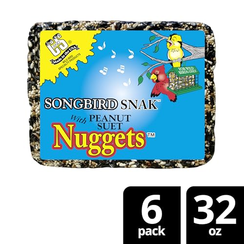 C&S Songbird Snak Seed Cakes for Wild Birds, Suet Nuggets | Bird seed cake with black oil sunflower seed, peanut suet nuggets, year-round feeding with less mess and waste