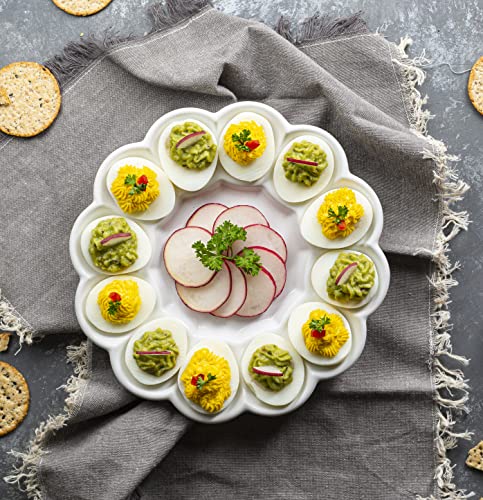 Kook Ceramic Deviled Egg Tray & Platter, Easter Egg Holder, 10-Inch Plate, Holds 12 Halves, Dishwasher, Microwave, Freezer & Oven Safe, White