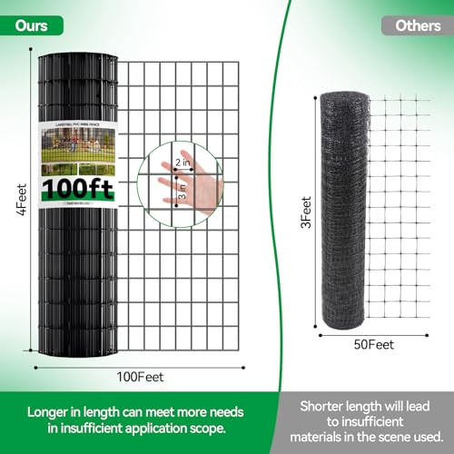Welded Wire Fence, 100t(L) x 36inch(H) PVC Anti-Rust Coated Wire Mesh, 2 Inch x 3 Inch 16GA Garden Edging Border, Roll Metal Animal Barrier for Yard Vegetable Plant Protection Poultry Netting - size: 100ft(L) x 36inch(H)