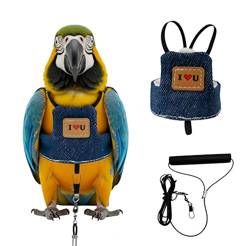 Bird Flight Harness Vest, Parrot Flight Suit with Leash Adjustable Bird Flying Clothes Outdoor Training Traction Rope for Parakeets Cockatiels Conures Budgies Cockatiel-Blue,L - color: Blue