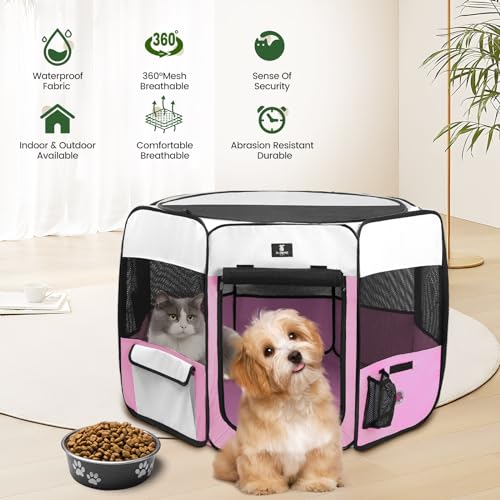 X-ZONE PET Dog Playpen Portable Pet Play Pens for Puppies, Cat, Rabbit, Chicks, Foldable Exercise Play Tent Kennel Crate, Indoor/Outdoor Travel Camping Pink Large - color: A Pink, size: Large