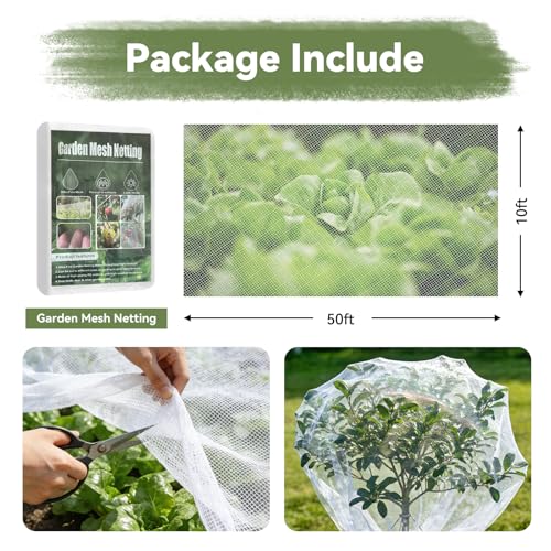 Garden Mesh Netting, 10 * 50 FT Ultra Fine Plant Netting Covers Pest Barrier Row Cover Net for Raised Beds Tree Protect Greenhouse Fruit Vegetable Flowers from Birds Bugs - size: 10 * 50 FT