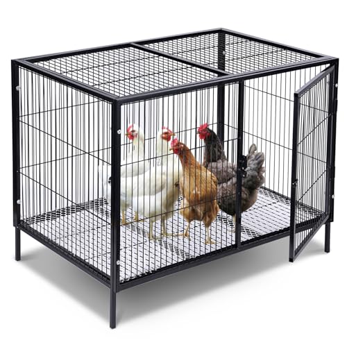 Metal Chicken Coop 4-6 Chickens with Floor, Portable Rabbit Hutch | Predator-Resistant, Easy Clean & Assembly, Mobile, For Backyard Yard, With Legs, Cage For Hen Duck And Other Small Animals