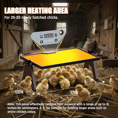 Brooder Plate for Chicks with Temp Control and Display,Dual-Sided Chicken Coop Heater with Remote,Timer Function & Cycle Work,Adjustable Angle,Safe Heater Plate for Ducks Quail Poultry Warm,13"x17"