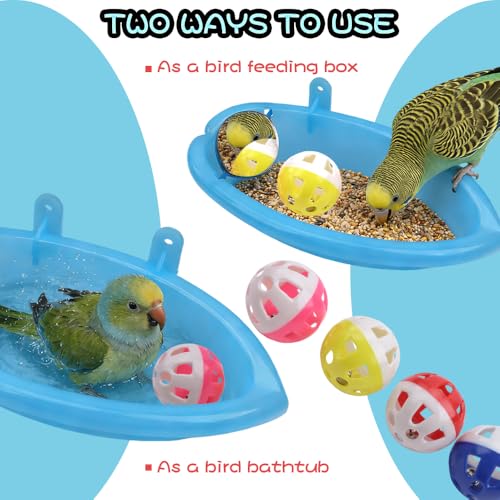 Cage Bird Bath with Mirror Bells Fun Play Bathing Toy for Parrots Budgies Small Birds