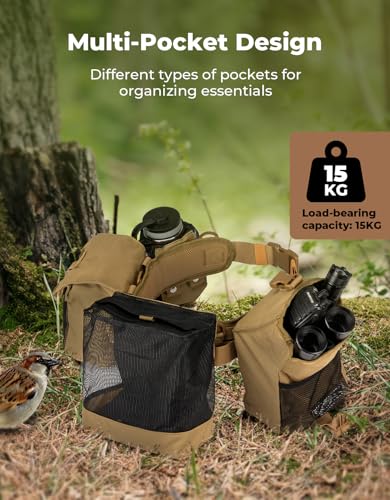KEMIMOTO Dove Hunting Belt, Tactical Shell Pouche Dove Belt | Shoulder Strap, Breathable Design & 4 Pouches for Tools, Accessories and Gear, Ideal for Hunting, Fishing & Dog Training - color: Brown