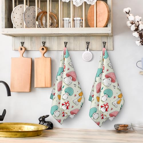 Cute Mushroom Kitchen Towels Decorative Set of 2, Funny Dish Towels | Absorbent Dish Cloths Set Tea Towels Hand Towels for Kitchen Baking Cooking Bathroom Decor - color: Cute Mushroom