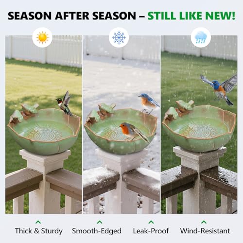 Ceramic Bird Bath for Outdoors, 10.1" Ground Ceramic Bird Baths Bowl for Outside, Garden Bird Baths Weather Resistant, Birdbath for Deck, Balcony, Lawn - color: Green