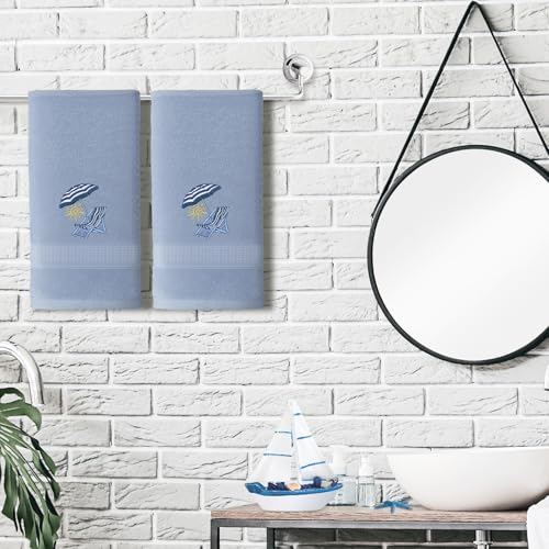 SmoothNovelty 2 Pcs Beach Chair Hand Towels for Bathroom Decor 14x29 Inch | Embroidered Bathroom Hand Towels, 100% Cotton, Soft Absorbent, Summer Beach Coastal Theme Bathroom Kitchen Decor - style: Classic Beach Chair