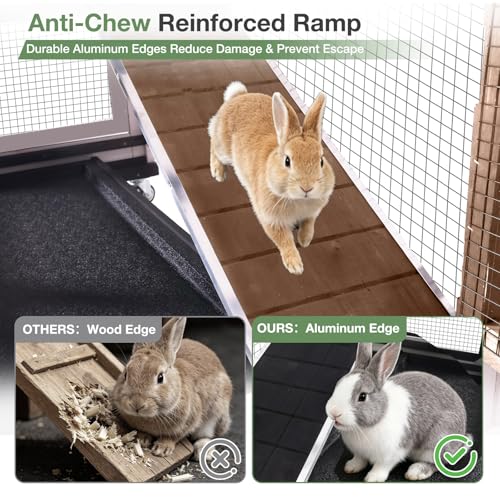 Large Rabbit Hutch Indoor Outdoor, 2-Tier Bunny Hutch with Wheels and Waterproof Roof, Wooden Guinea Pig Cage with Leak-Proof Pull-Out Trays, Multi-Door Bunny Cage for Small Animals - color: Brown-AIR7013