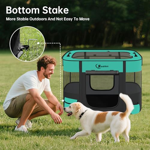 Siedihit 31" Dog Playpen,Cat Puppy Pen, Pet Portable Crate Indoor Outdoor | Durable Travel Camping Use,Foldable Dog Kennel Tent Cage for Rabbit Small Animals with Carrying Case(Green, Medium） - color: Green, size: Medium