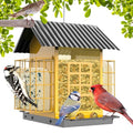 FlowaFoli Bird Feeders for Outdoors Hanging, Metal Bird Feeder with Double Suet Cage Cake, Large Capacity, Birdfeeders Sturdy & Weatherproof, Easy to Clean & Refill, Great for Attracting Wild Birds - color: Yellow