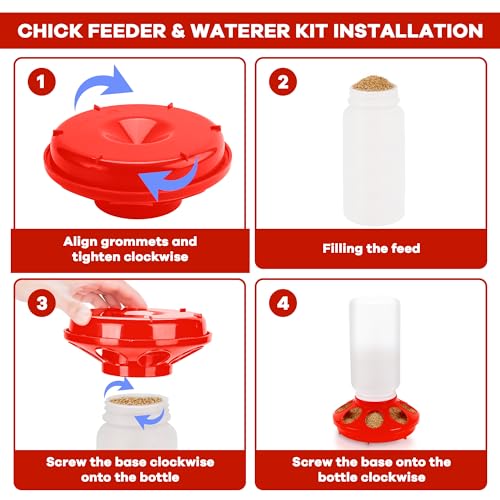 Chicken Feeder and Waterer Set, Chick Starter Kit with Chick Perch