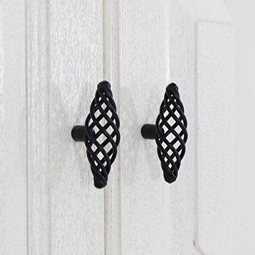 6Pcs Muted Black Birdcage Cabinet Handle Single Hole for Drawer | Nest Twist Design, Fits Wardrobe Cupboard and Kitchen Dresser, Easy Install