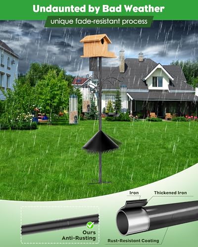 Bird Feeder Pole, 108 inch Bird Feeder Stand Station with Squirrel Proof Baffle, Outdoors Birdhouse Pole Heavy Duty (Birdhouse Not Included) - color: Green