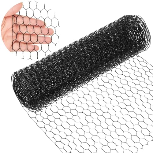 Black PVC Coated Hexagonal Chicken Wire Mesh, 1.31ft x 33.3ft Rustproof Galvanized Wire Net for Floral Arrangements DIY Crafts Chicken Coop Rabbit Garden Plant Protection Fencing