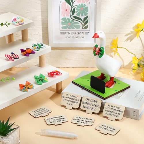 Relaxweex Magnetic Goose Key Holder Cute Resin Goose Statue with Mini Bow Tie Writable Interchangeable Signs Chalk for New Apartment Housewarming Gifts Office Table Desk Home Decor(Classic) - style: Classic