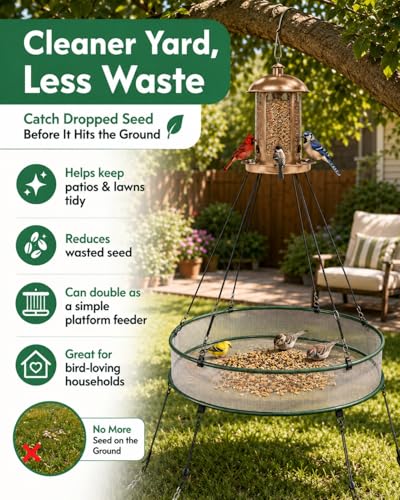Bird Seed Catcher Tray for Outdoor Hanging Feeders, 24" Large Upgraded Anti-Flip Feeder Tray with Complete Accessories, 4" Deep Windproof Platform to Catch Dropped Seeds, Fits Most Bird Feeders - size: 24 Inch - 1 Pack