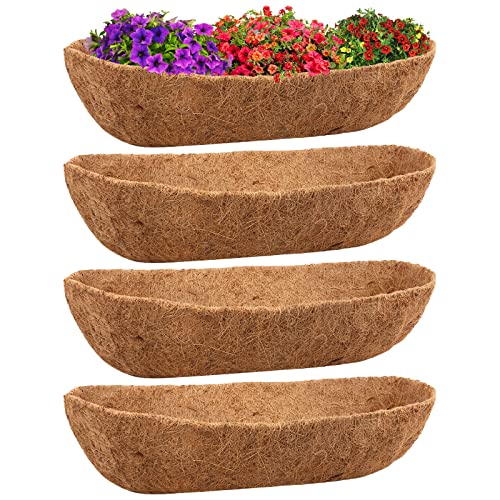 4PCS 36 Inch Natural Trough Coco Coir Liners Planters Replacement, Pre-Formed Window Basket Coconut Coir Fiber Liner for Garden Window Flower Box Pots, Fence Trough Planter, Wall Planter Basket - size: 36inch