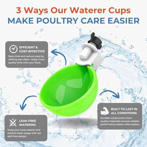 Lil'Clucker - Large Automatic Chicken Waterer Cups Suitable for Ducks, Geese, Turkeys, and Bunny Rabbit - Water Feeder Kit - Poultry Waterer (Green, 12 Pack) - color: Green, size: 12 Pack