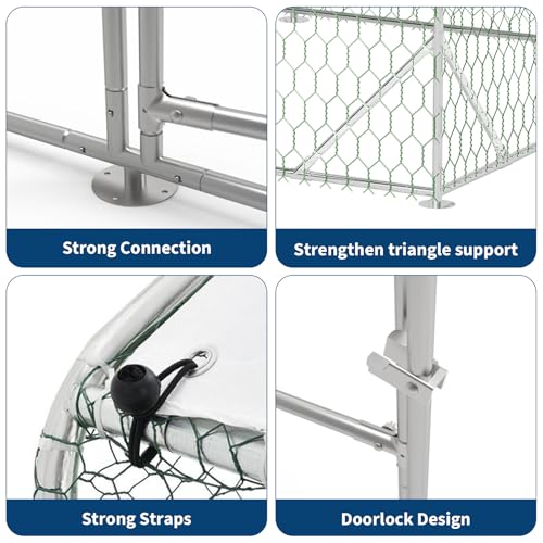 Large Walk-in Metal Chicken Coop for 20 Chickens,Heavy Duty Reinforced Wire Mesh Run with All-Weather Waterproof & Anti-UV Cover,Secure Lock - Outdoor Poultry Pen for Chickens,Ducks (Dome Roof) - size: Medium Dome Roof Bottom Reinforcement