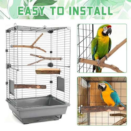 4-Pack Natural Wood Bird Perch Stand with Spacious Platform, Thick & Long Branches, Large Parrot Cage Accessories for African Grey, Macaws, Conures, Eclectus (Medium & Large Birds) - size: Size for Medium & Large Birds