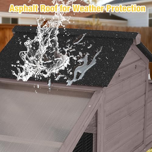 Aivituvin Mobile Chicken Coop with Wheels for 2-4 Chickens, Backyard Expandable Chicken House Duck Cage with Run, 2 Nesting Boxes, Easy Clean Pull-Out Tray, Leak-Resistant Asphalt Roof, 72.3"(Brown) - color: Brown, size: 72.3"L x 26.0"W x 39.4"H