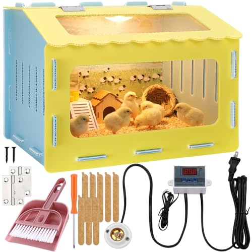 BreezeHug 15.7 x 11.8 x 11.8 in Brooder Box Kit for Chick Quails with Heated Lamp Digital Temperature Controller Cleaning Tool Kit Stickers Brooder Box for Chickens Ducks Quails Hamsters Rabbit Lizard