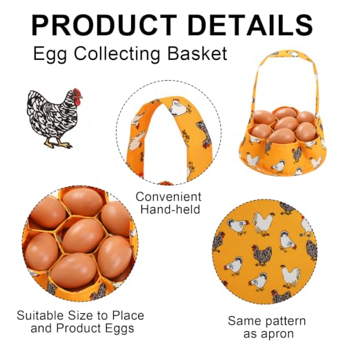 Egg Collecting Apron and Basket, 8 Pouches Chicken Egg Apron for Kids, 7 Pouches Egg Basket for Gathering Fresh Eggs - color: Yellow