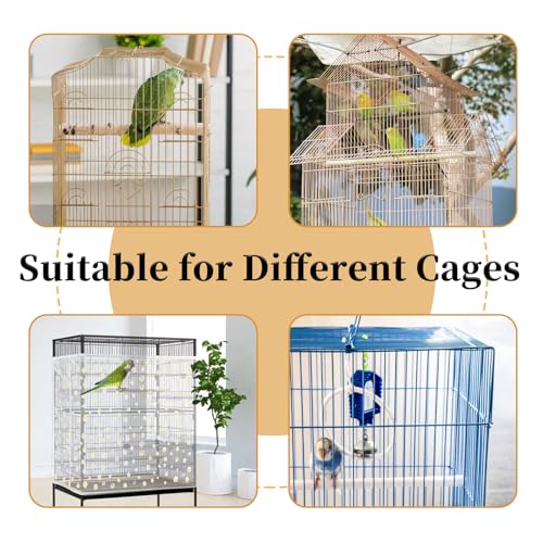 Daoeny Bird Cage Seed Catcher, Large Bird Cage Cover, Adjustable Soft Airy Nylon Mesh Net, Birdcage Cover Skirt Seed Guard for Parrot Parakeet Macaw African Round Square Cages (White, Daisy Design) - color: White, Daisy Design