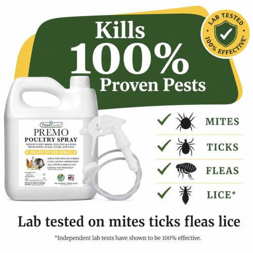 Premo Guard Natural Poultry Spray – Kills Scaly Leg Mites, Fleas, & Lice | Treats Chicken, Duck, Geese Pests, Spray Directly on Birds and Coops, Natural Plant Based Oils, Control & Prevention - size: 128 Fl Oz (Pack of 1)