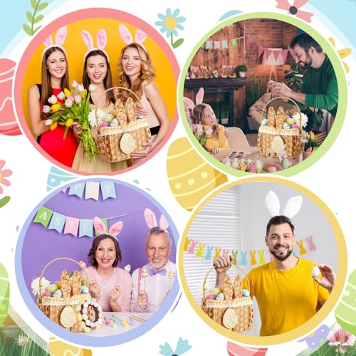 DoubleFill 1pcs Wicker Easter Basket Wicker Picnic Basket with Tag Empty Rattan Bunny Basket with Handles & Liner Willow Hamper Basket for Eggs & Candy Storage Fruit(Yellow Plaid) - color: Yellow Plaid