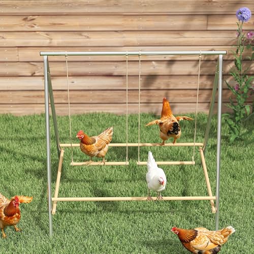 PawHut Chicken Perch for Coop Chicken Roosting Bars with 2 Swings Silver | Adjustable Swings, Coop Accessories, Farm, Backyard