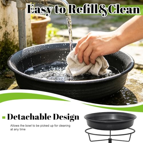 39In Freestanding Birdbaths Bowl Outdoor, Free Standing Garden Bird Bath Bird Feeder Bowl with Metal Stake, Detachable Decoration Spa Birdfeeder for Garden Patio Yard Lawn, New Upgrade(A) - color: Black