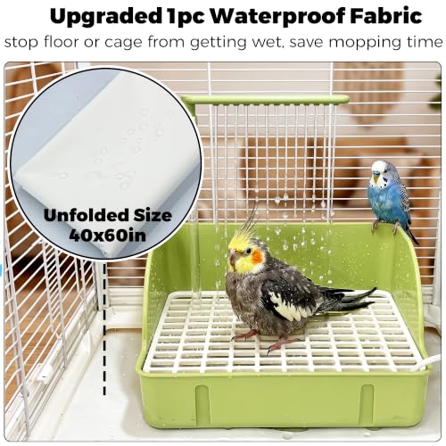 Automatic Parakeet Bird Bath with Pump & Control Valve for Tame Birds | Large Bird Shower Fountain Indoor Bathtub, Parrot Bath Tub Faucet for Pet Birds, Cockatiel, African Grey, Conure, Lovebird - color: Green with Control Valve