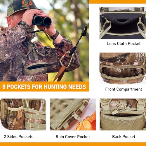 NEW VIEW Silent Binocular Harness Chest Pack, Hunting Bino Case with Dual MOLLE Straps, Binocular Harness with Detachable Chest Strap Rangefinder Pouch Rain Cover for Saddle Hunting Bird Watching - style: Removable