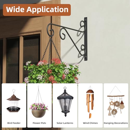 PROWORX 4 Pack 16 Inch Plant Hangers Outdoor Bracket, Indoor Wall Mount Metal Heavy Duty Rust-Resistant Bird Feeder Plant Hooks for Hanging Planters, Flower Baskets, Black - size: 16 Inch-4 Pcs