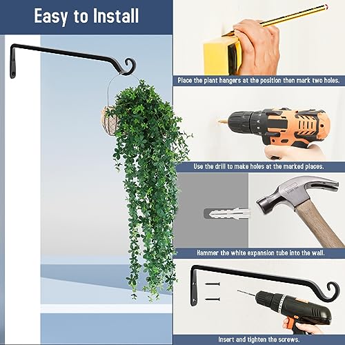 15 Inch 2 Pack Hand-Forged Hanging Plant Bracket Heavy Duty Metal Plant Hangers for Outdoor Hanging Bird Feeders Lanterns Wind Chimes Black - color: Black-L, size: 15 Inch