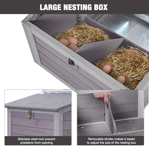 79‘’ Chicken Coop with Wheels, Wooden Hen House with Large Nesting Box, Outdoor Poultry Cage with Leakproof Pull-on Tray, Backyard Chicken Coop with Run, Weatherproof Rabbit Hutch