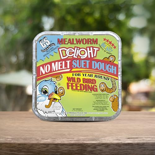 C&S Mealworm Delight No Melt Suet Dough, Suet Cakes for Wild Birds Including Robins, Blue Jays, Woodpeckers, Wrens, Bluebirds and More, 11.75 Ounces, Pack of 8 - size: 1.47 Ounce (Pack of 8), style: Mealworm, 8 Pack