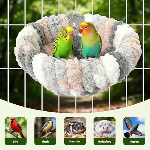 12pcs Bird Nest for Cage, Plush Hanging Bird Bed | Hand Woven Hemp Rope Nest, 9 Bird Toys Included, For Dove Parrot Canary Little Parrot, Warm Breeding Cabin Nest