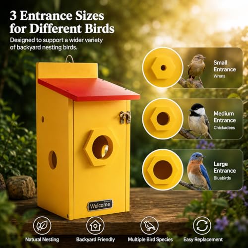 Smart Birdhouse with Camera for Backyard Bird Watching, Wooden Outdoor Nesting Box with App Live View, Motion Detection, Color Night Vision & Two-Way Audio - color: Rustic Cedar, size: Wired Edition