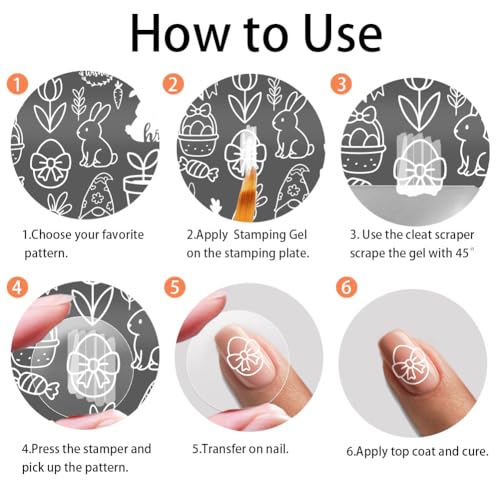 PH PandaHall 3pcs Rabbit Nail Stamping Plates, Eggs Carrot Nail Art Templates Stainless Steel Image Plate Stencils with Tool for DIY Print Manicures Salon Design Supplies - style: Easter