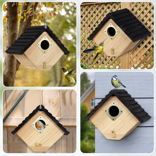 Bird House for Outside, Outdoor Bird Houses for Bluebirds, Finches & Cardinals, Wooden Birdhouse with Easy Clean Design, Hanging Birds Nest Box for Garden Decoration (8.6 x 5.9 x 7 Inch)