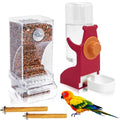 VCEPJH No Mess Bird Feeder and Water Dispenser Automatic Parrot Feeder Cage Accessories Orange Bird Drinker Parakeet Seed Dispenser with Cage Perch for Lovebirds Conures Budgies Canary Finch (Red) - color: Red