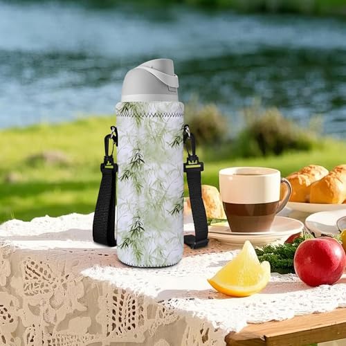 Neoprene 500ML/750ML/1000ML Water Bottle Bag Carrier, Portable Insulated Bottle Sling Holder Case Pouch with Adjustable Shoulder Strap for Men Women Walking Hiking Running - color: Bamboo Forest, size: 500ML