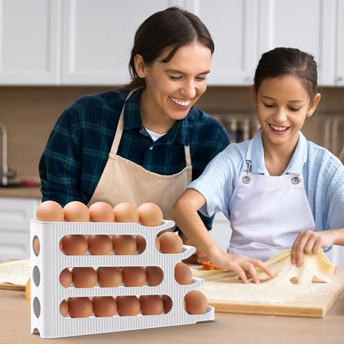Egg Holder for Fridge, 4 Tiers, Egg Roller for Eggs 24 Count | Auto Rolling Egg Storage Organizer for Refrigerator, Slim Space Saving Container, Dispenser - size: 4 Tiers